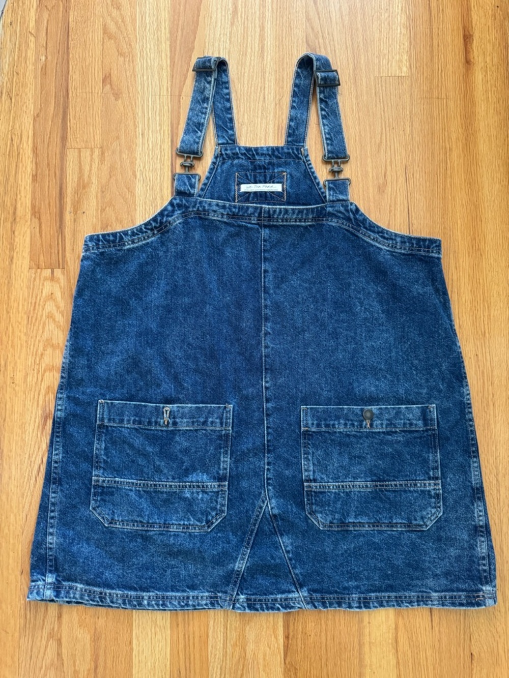We The Free Blue Denim Overall Mini Dress with Front Patch Pockets, XL - Picture 2 of 8